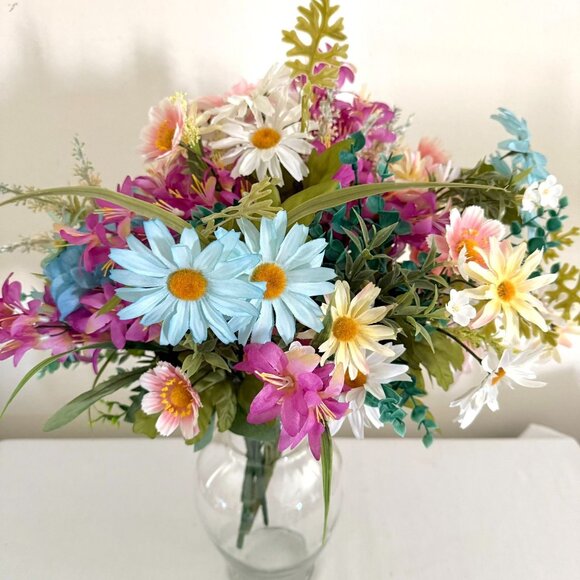 Large Silk Flower Arrangement from Upcycled Mixed Florals Hand Painted Details - Picture 17 of 17